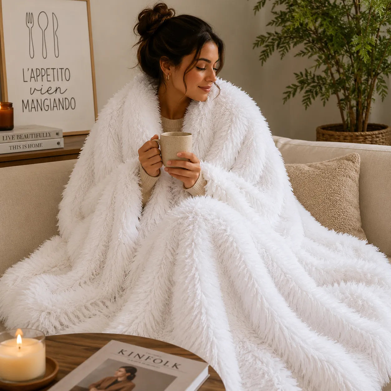 Plaid cocooning fausse fourrure