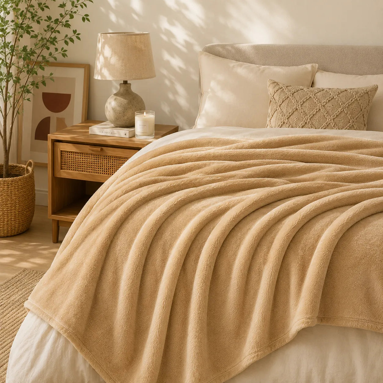 Plaid polaire beige