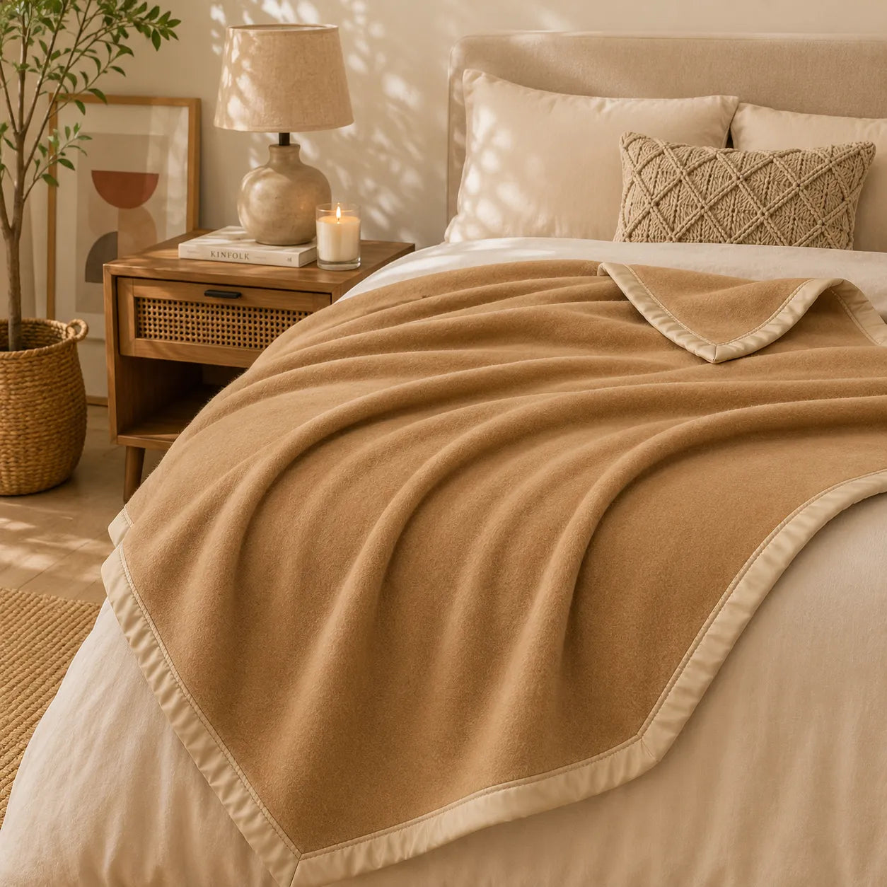 Plaid laine beige
