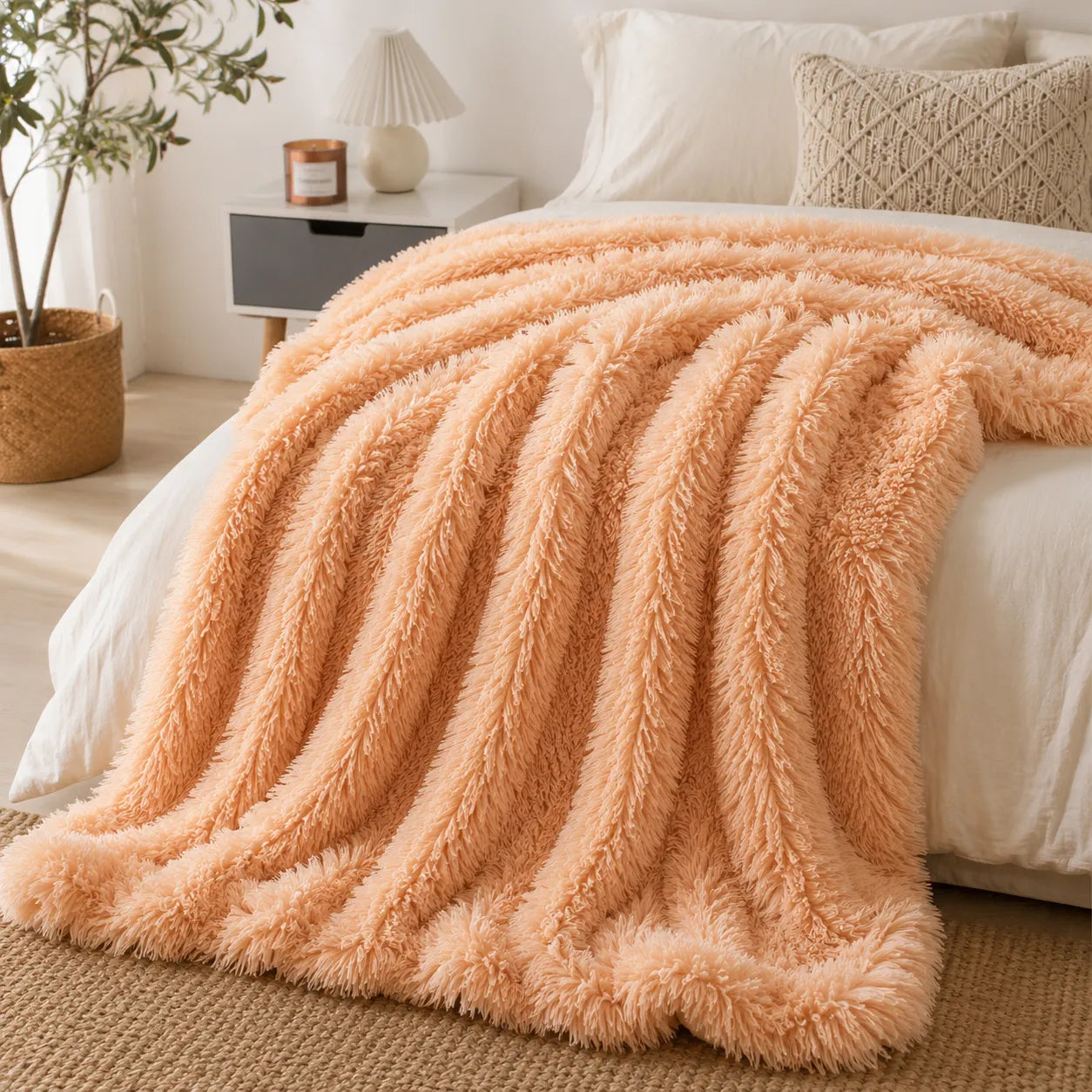 Plaid fausse fourrure beige