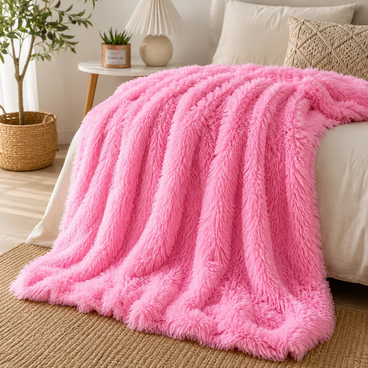 Plaid fausse fourrure rose