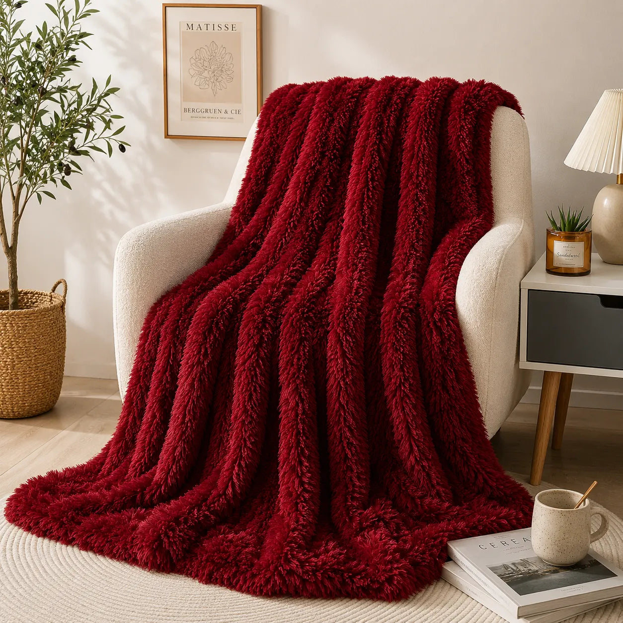 Plaid fausse fourrure rouge