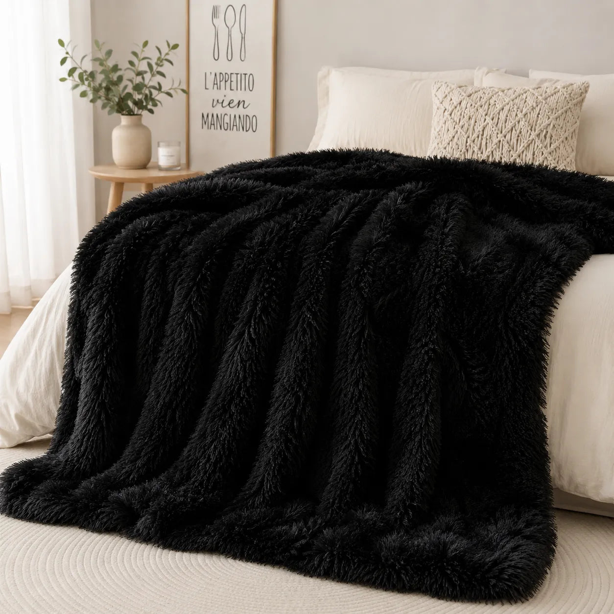 Plaid fausse fourrure noir