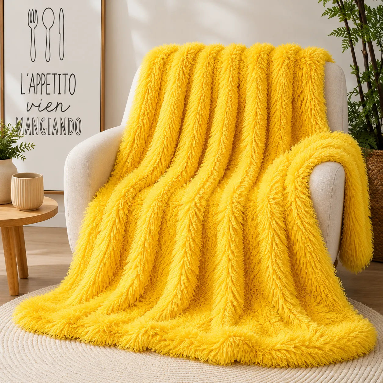 Plaid fausse fourrure jaune