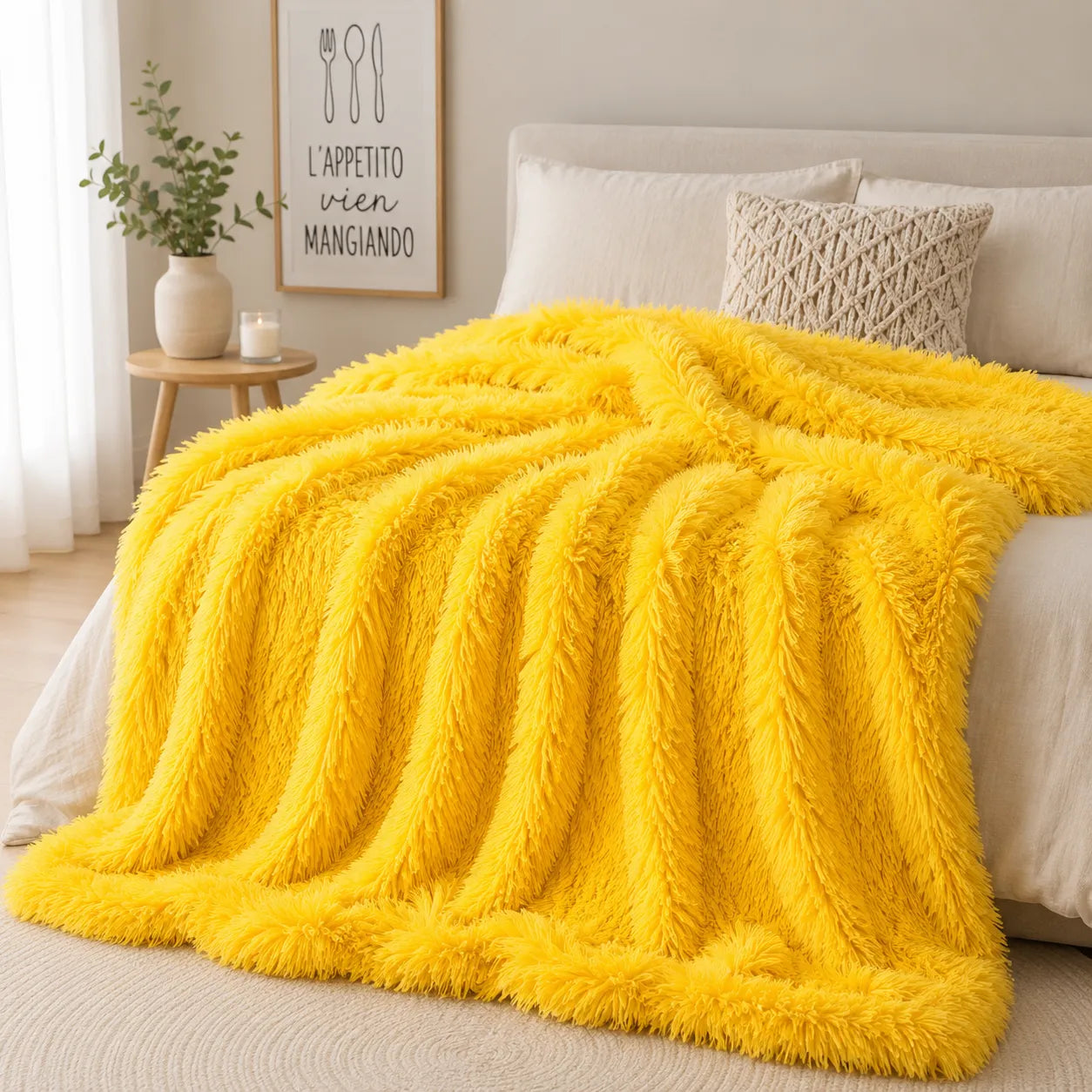 Plaid fausse fourrure jaune