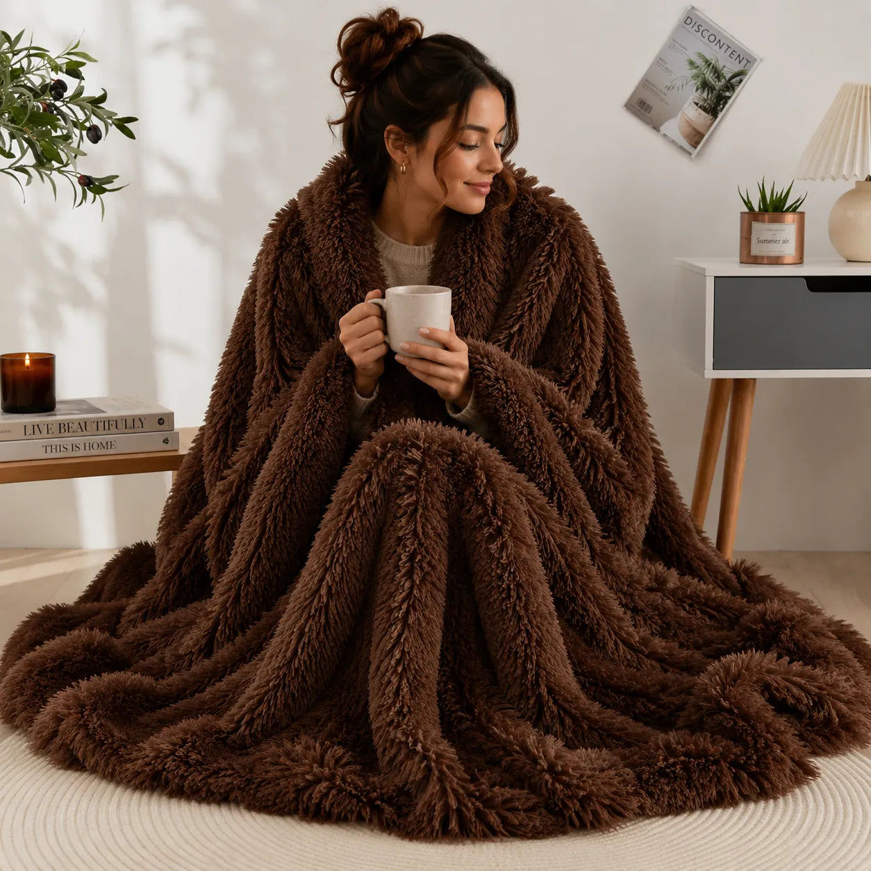 Plaid fausse fourrure marron