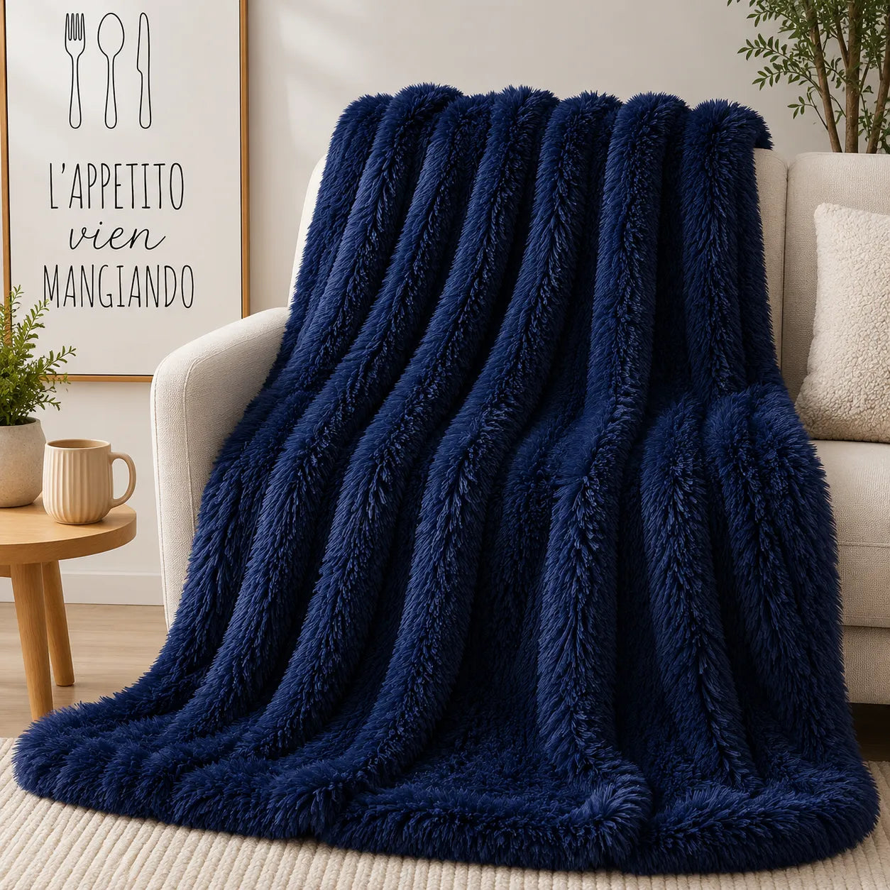Plaid fausse fourrure bleu