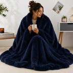 Plaid fausse fourrure bleu