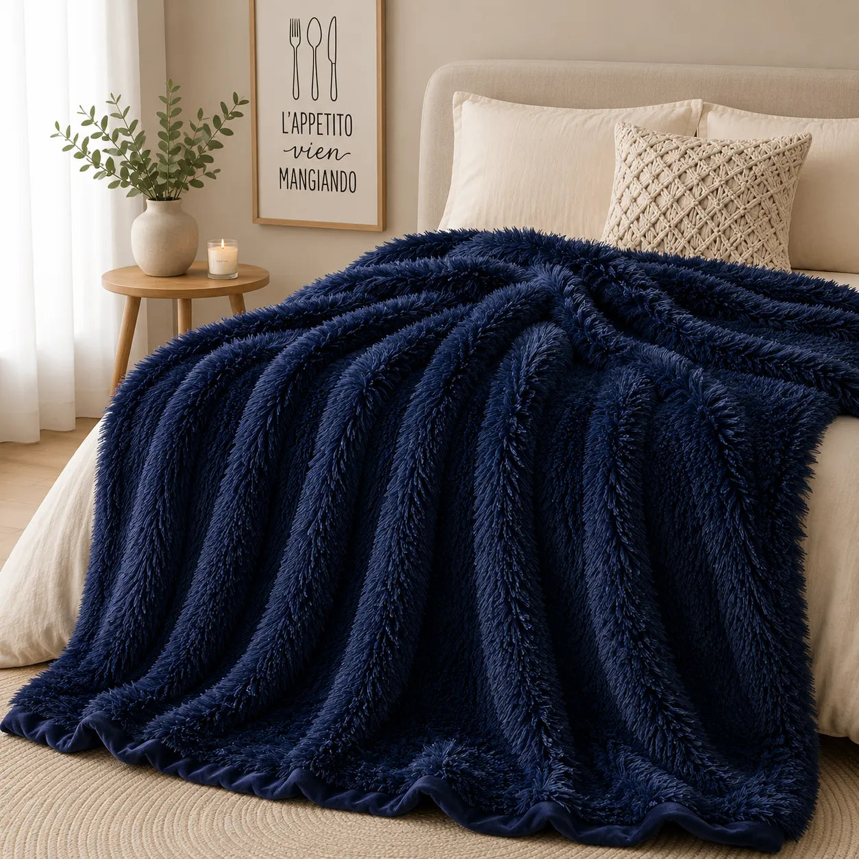 Plaid fausse fourrure bleu