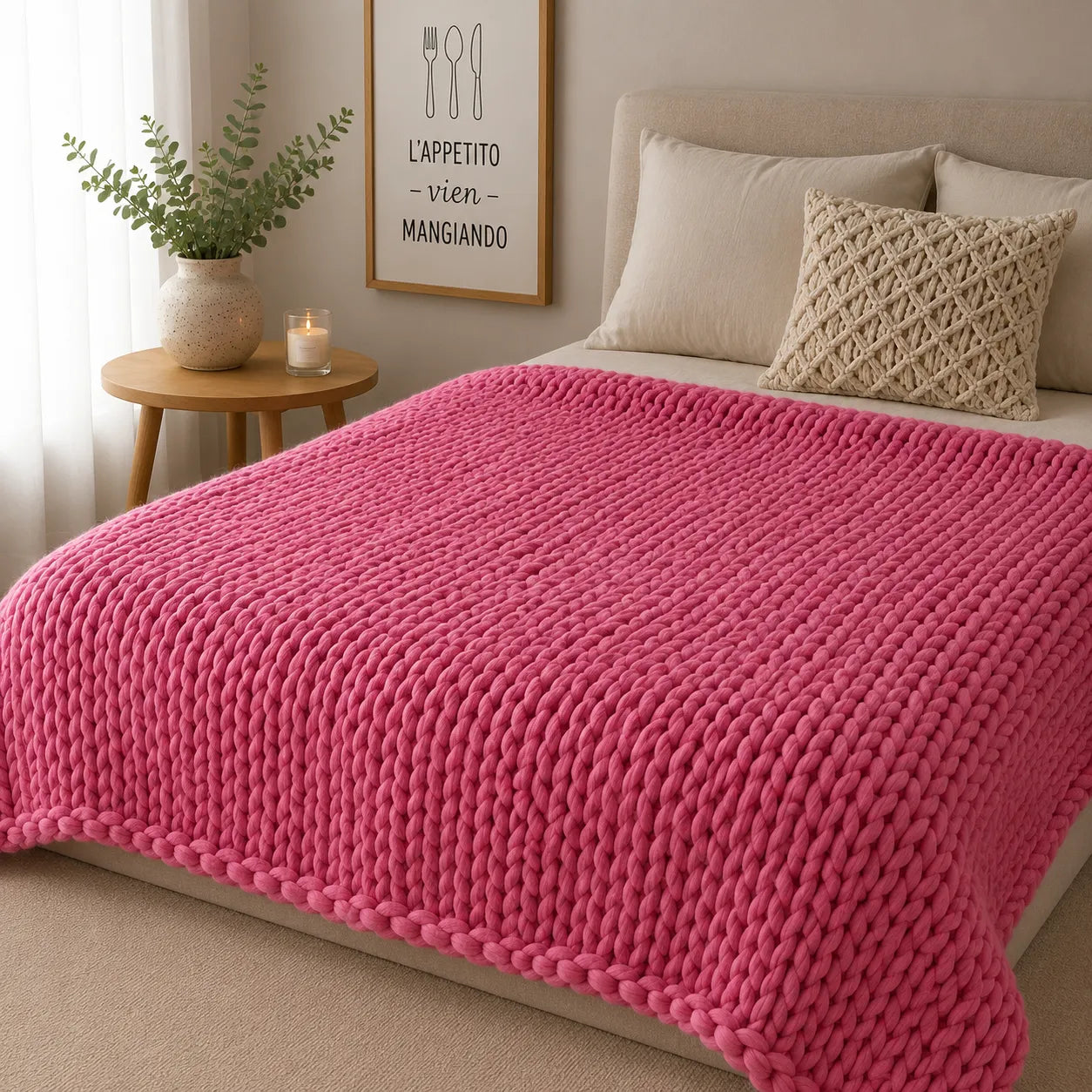 Plaid grosse maille rose