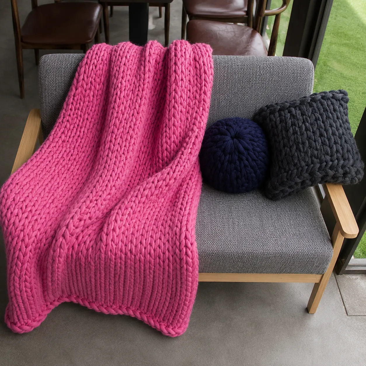 Plaid grosse maille rose