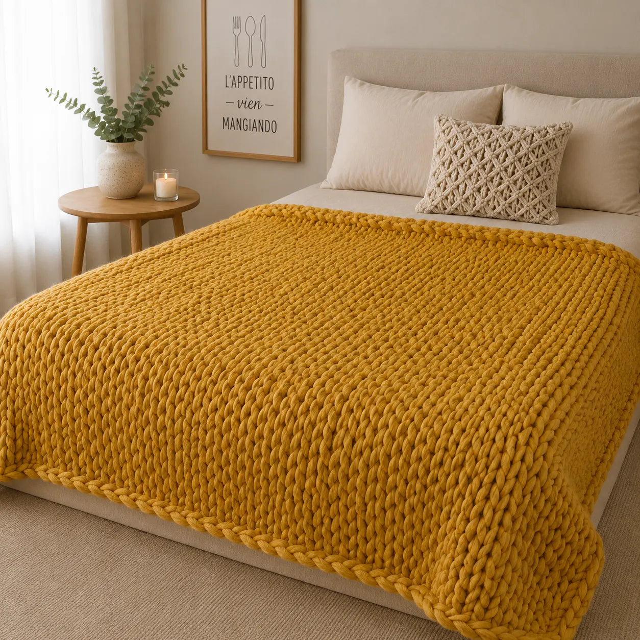 Plaid grosse maille jaune