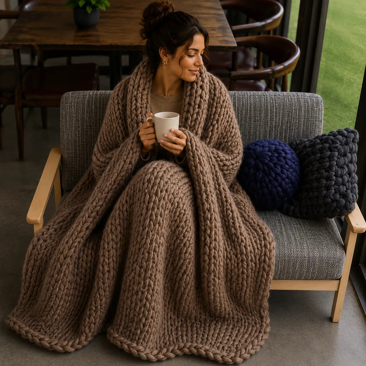 Plaid grosse maille marron