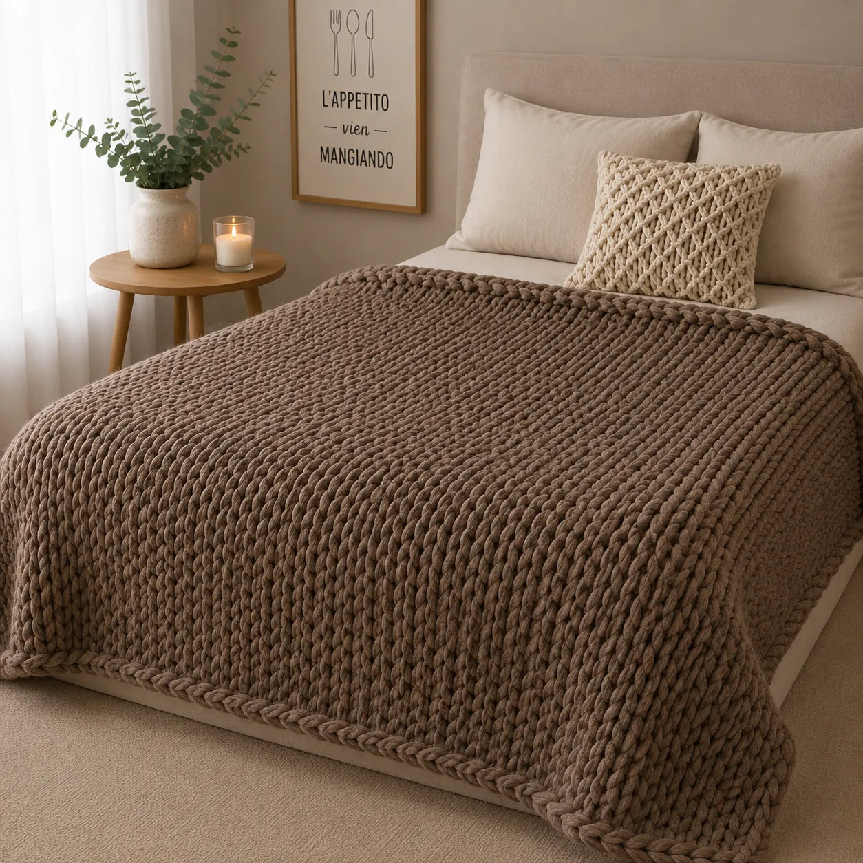 Plaid grosse maille marron