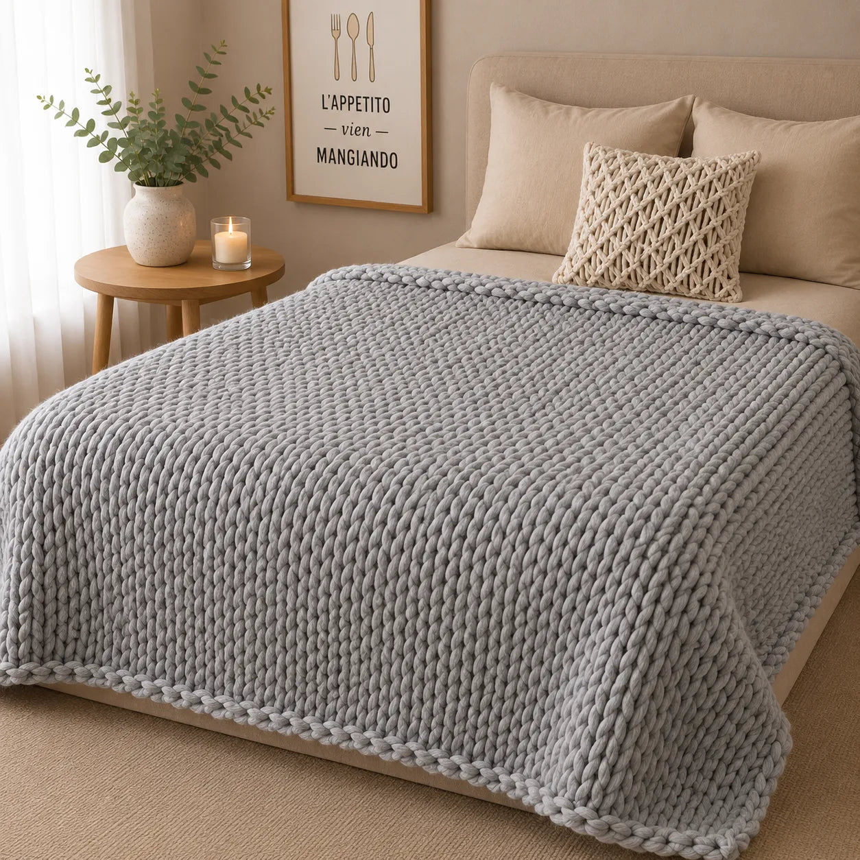 Plaid grosse maille gris
