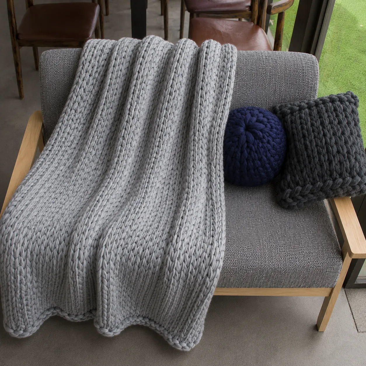 Plaid grosse maille gris