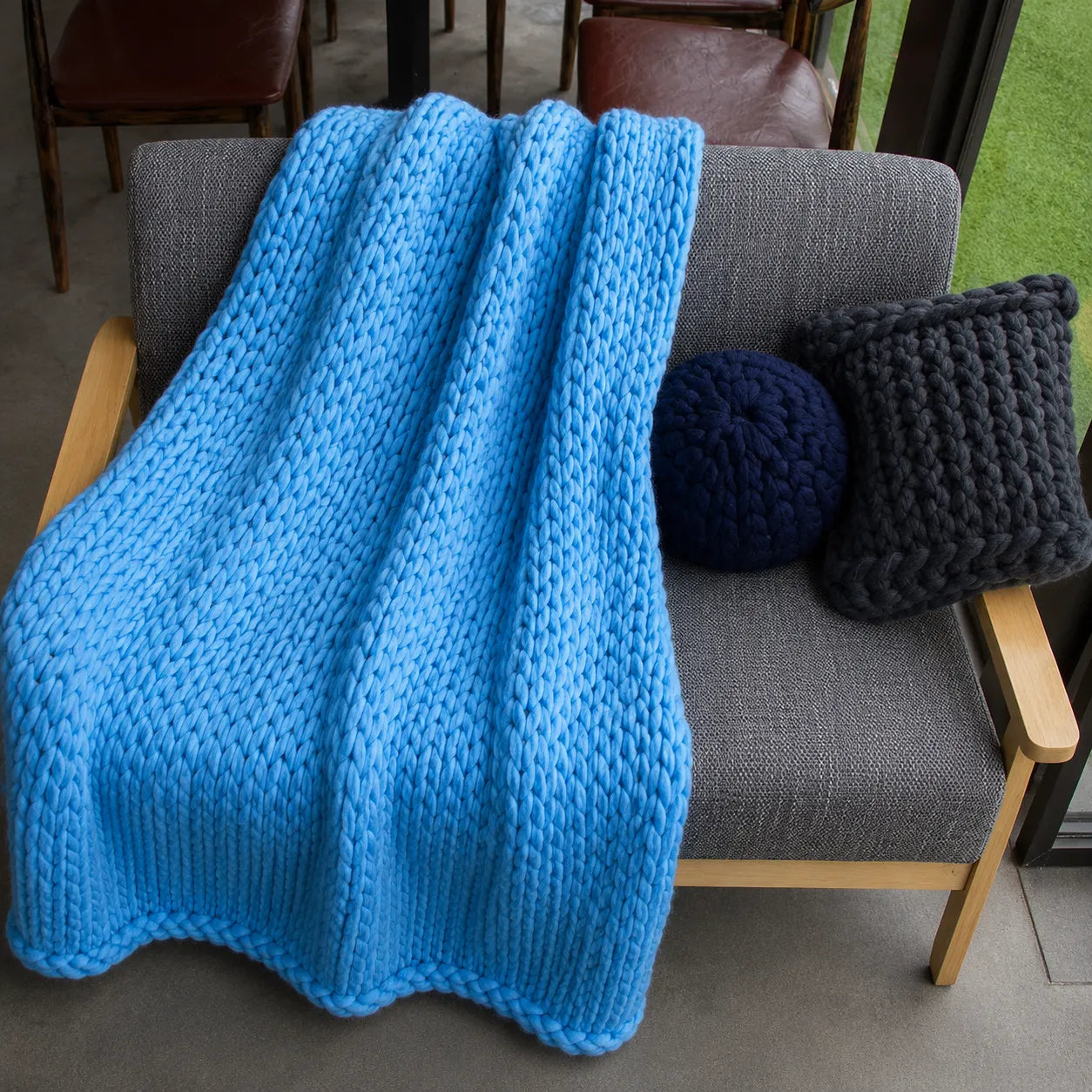 Plaid grosse maille bleu
