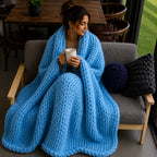 Plaid grosse maille bleu