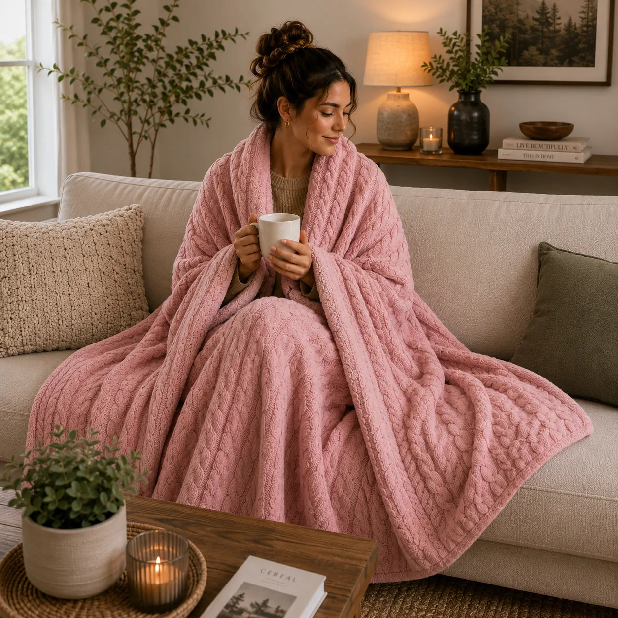 Plaid tricot rose