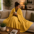 Plaid tricot jaune