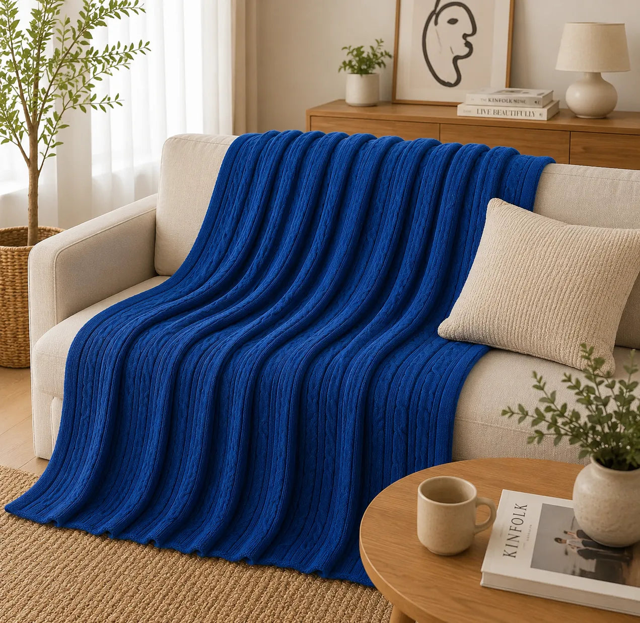 Plaid tricot bleu