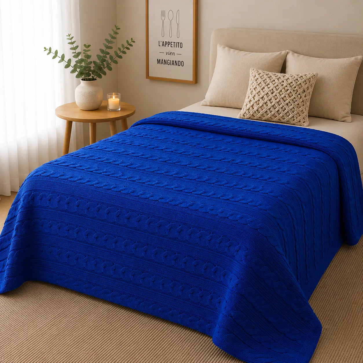 Plaid tricot bleu