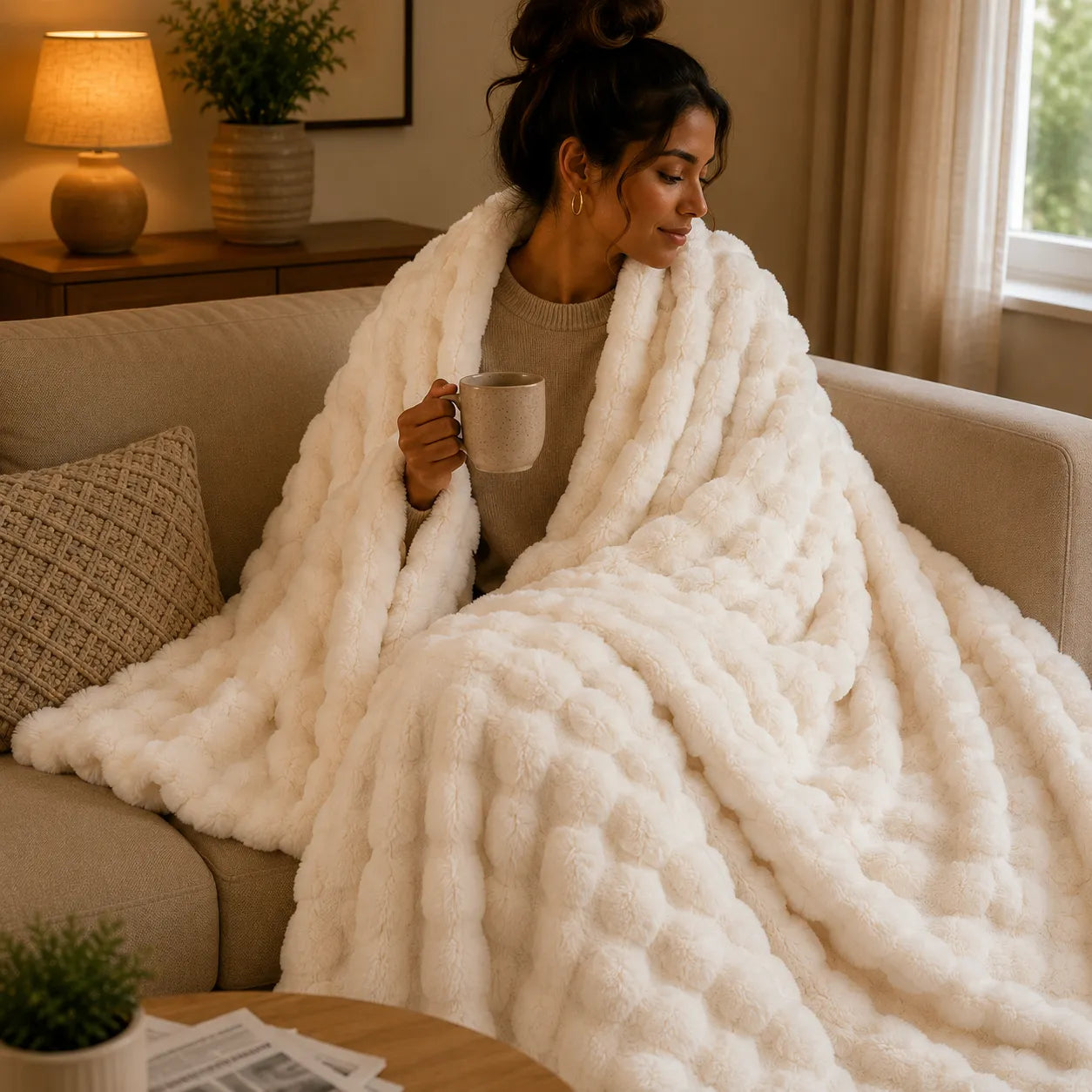 Plaid cocooning blanc